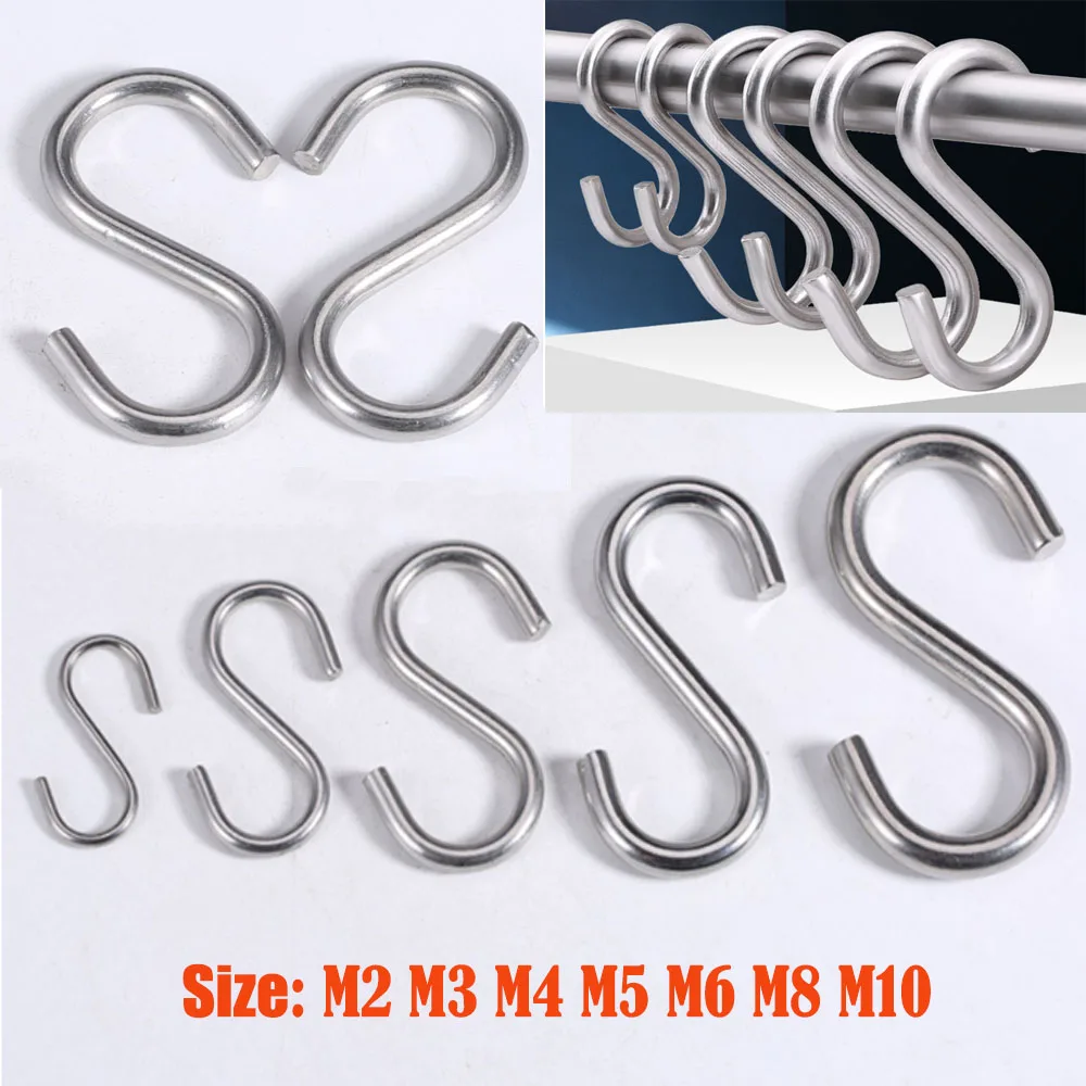 Multi-function Hook 304 Stainless Steel S-type Hook M2 -M10 Bedroom Kitchen Bathroom Hanging Storage Metal Hanger Load-bearing