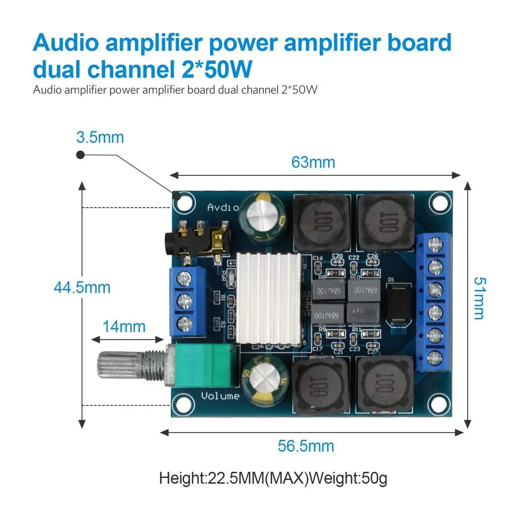 บอร์ดเครื่องขยายเสียงดิจิตอล, TPA3116D2 แอมป์สเตอริโอแบบสองช่องสัญญาณ กำลังขับสูง บอร์ดเครื่องขยายเสียงซับวูฟเฟอร์ดิจิตอล 2x50W