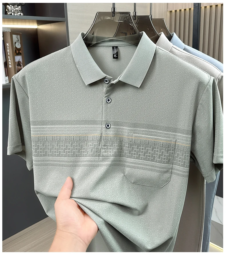 Einzigartiges bedrucktes Kurzarm-Poloshirt für Herren, modische Tasche, hochwertiger Komfort, atmungsaktiv, Sommer, neues Business-Casual-T-Shirt – Detail 5