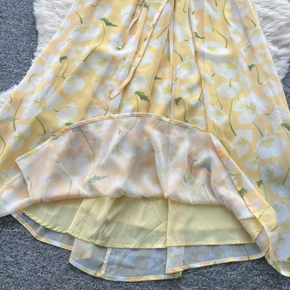 Chic vintage senza maniche in rete floreale sottile Elegante fata moda coreana Boho Sundress abbigliamento donna