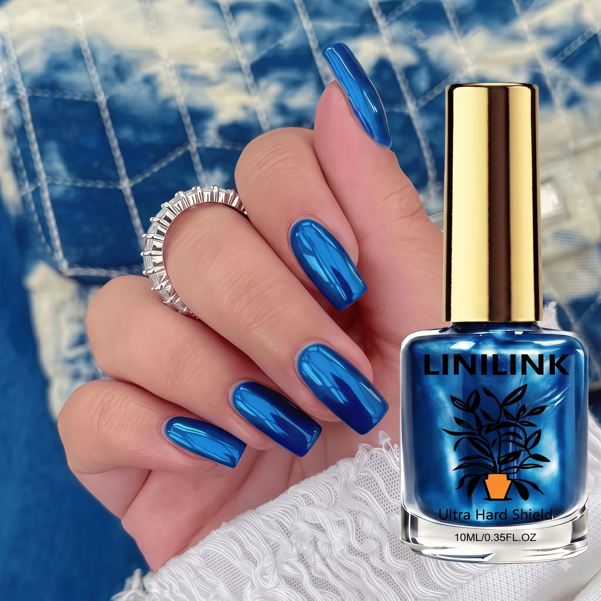 10ml Quick-Dry Mirror Metal Deep Blue Nail Art Hardener No Lamp Required Long-Lasting Gloss Finish Essential for Busy Nail Fans