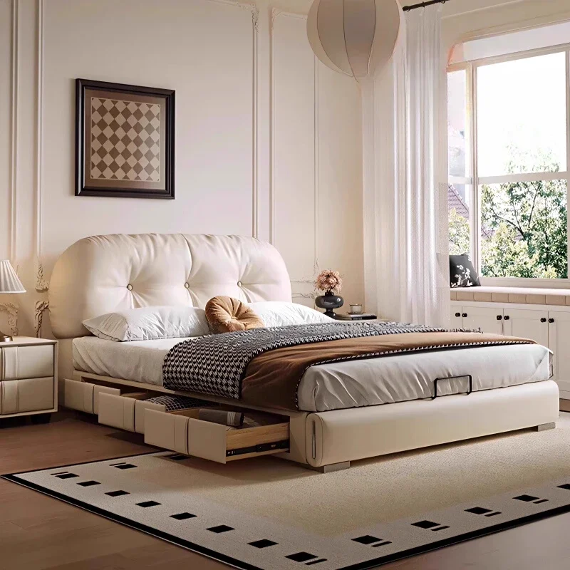 

French Retro Style Twin Bed Small Apartment Double Storage Modern Twin Bed Simple White Cama Matrimonial Bedroom Furniture