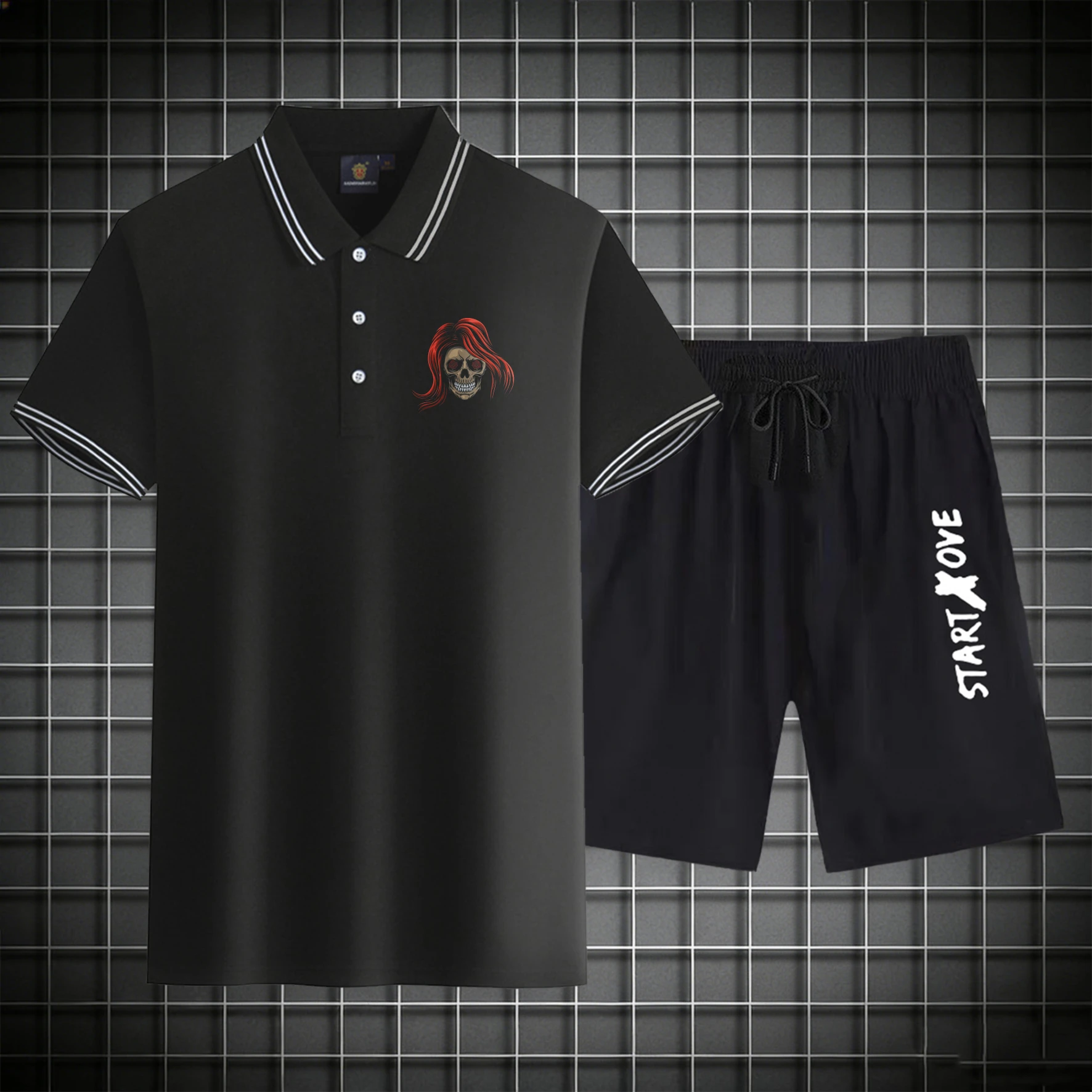 

men's Polos sets 2026 Summer Polyester Suit for man Graphic Printed Tracksuit men clothing set sets for men Short sleeve