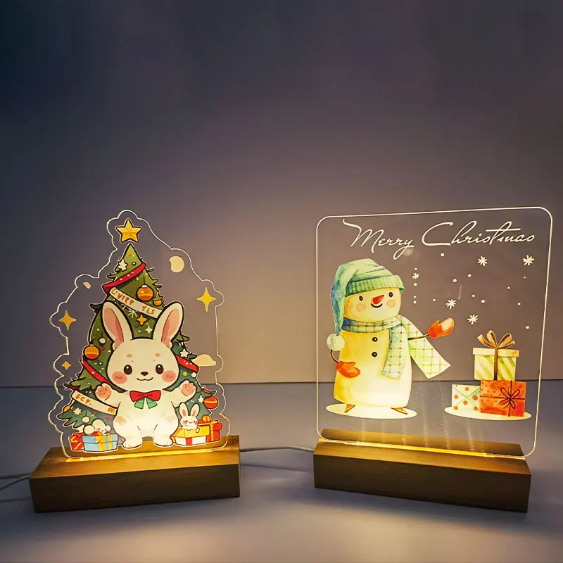 Veilleuse LED USB personnalisée pour la maison, base en bois, décoration de Noël, impression de documents, veilleuse pour chambre de bébé et de mère