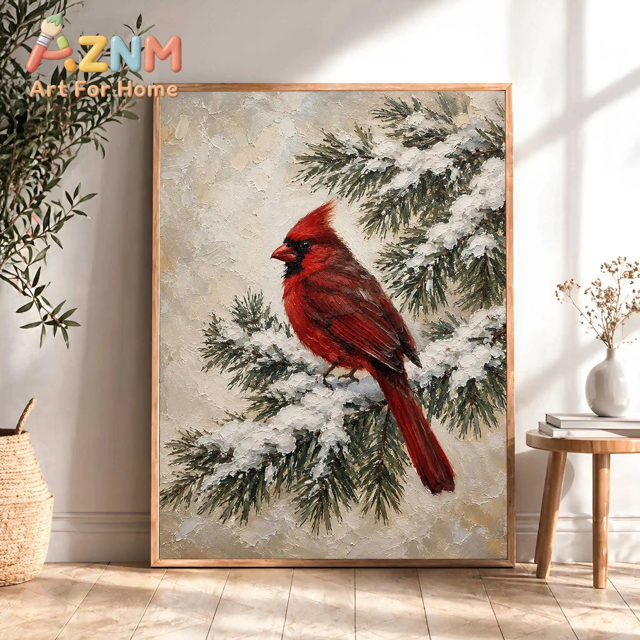Vintage Winter Cardinal Wall Art Poster Christmas Poster - Unframed Red Bird Snowy Pine Canvas Poster for Living Room Decoration