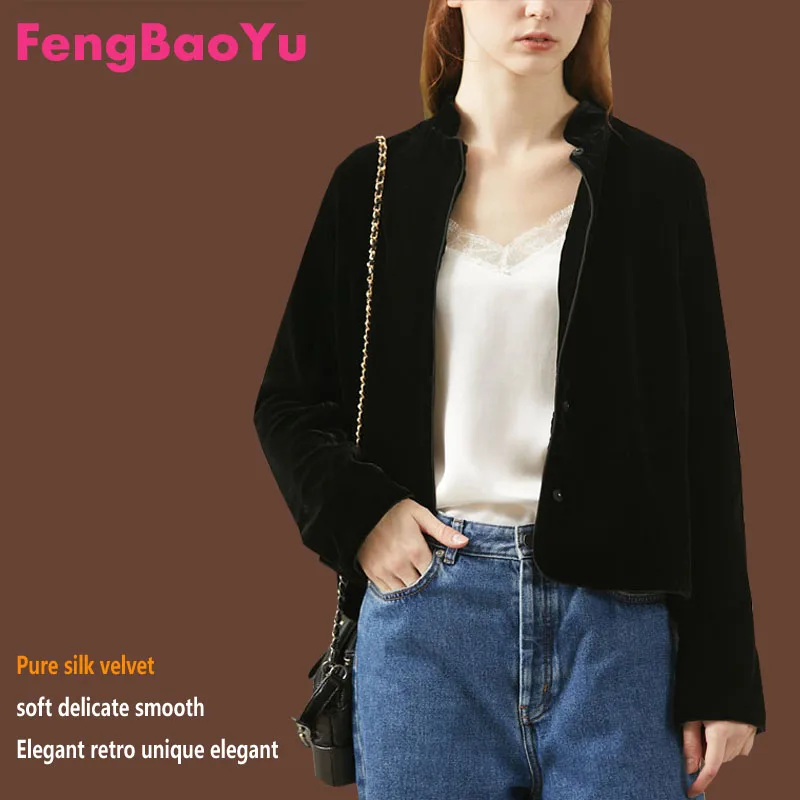Fengbaoyu Silk Velvet Women's Shirt - A Retro Short-Sleeved Blouse with Classic Style, Comfortable and Soft, Luxurious Clothing