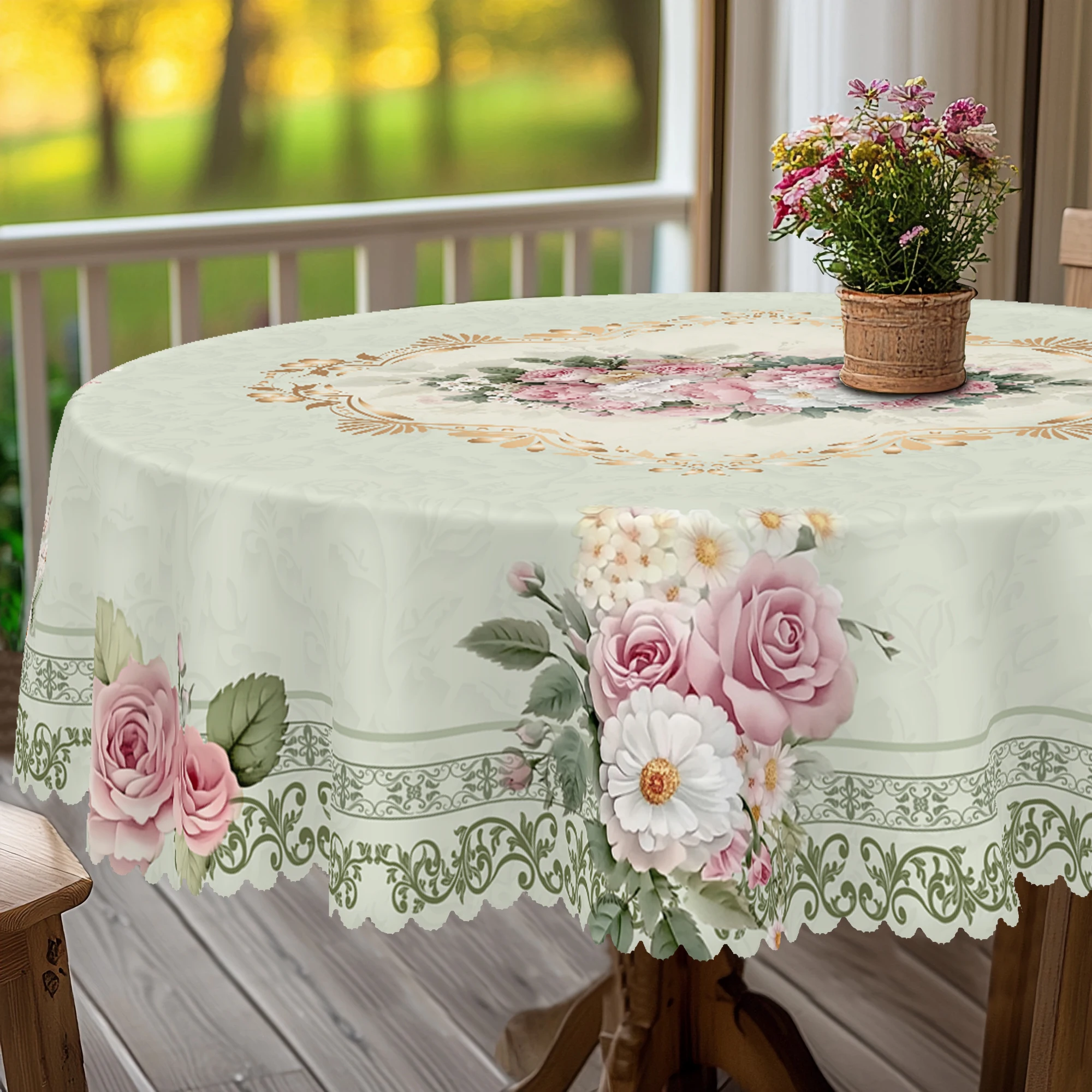 1 Piece of Spring Floral Round and Rectangular Tablecloth, Available in Various Sizes, Retro Pink Rose Pattern Printed Decorative Tablecloth, Small Fresh Style, Tablecloth for Home Kitchen, Picnic, Spring and Summer Home Decoration