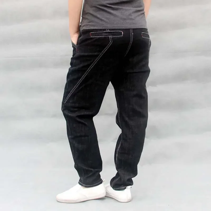 

Men Hip Hop Harem Jeans Black Loose Baggy Cotton Denim Pants Male Joggers Jeans Trousers Big Size S-4XL