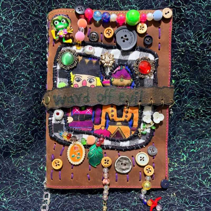 Handmade Vintage Genuine Leather Junk Journal Nutcracker Amulet Buttons Decorated Notebook For Art Journaling Scrapbooking Gift