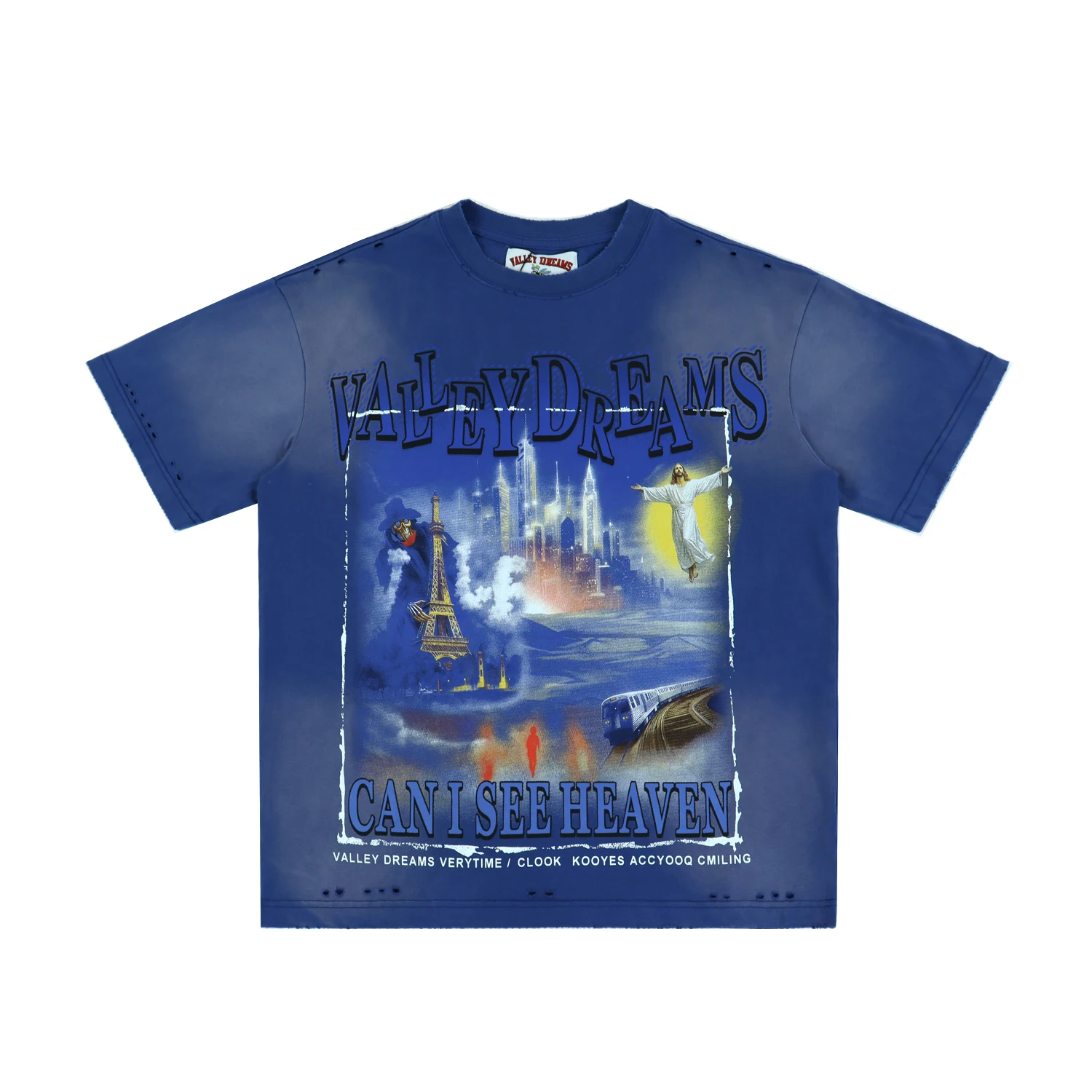 High Street Washed Hole Distressed Short Sleeve Tshirts for Men and Women Frayed Crew Neck Vintage Baggy Cotton Top Tees
