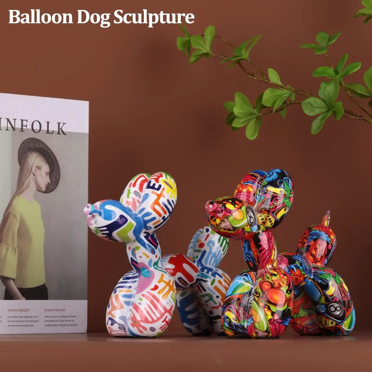 Scultura del cane del pallone dei Graffiti, statua del cane del pallone della resina di colore pieno della decorazione domestica per la decorazione