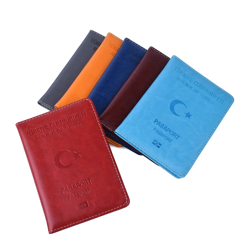 Funda de pasaporte de Turquía para hombre y mujer, soporte de pasaporte turco, fundas de cuero PU para viaje, organizador de pasaporte