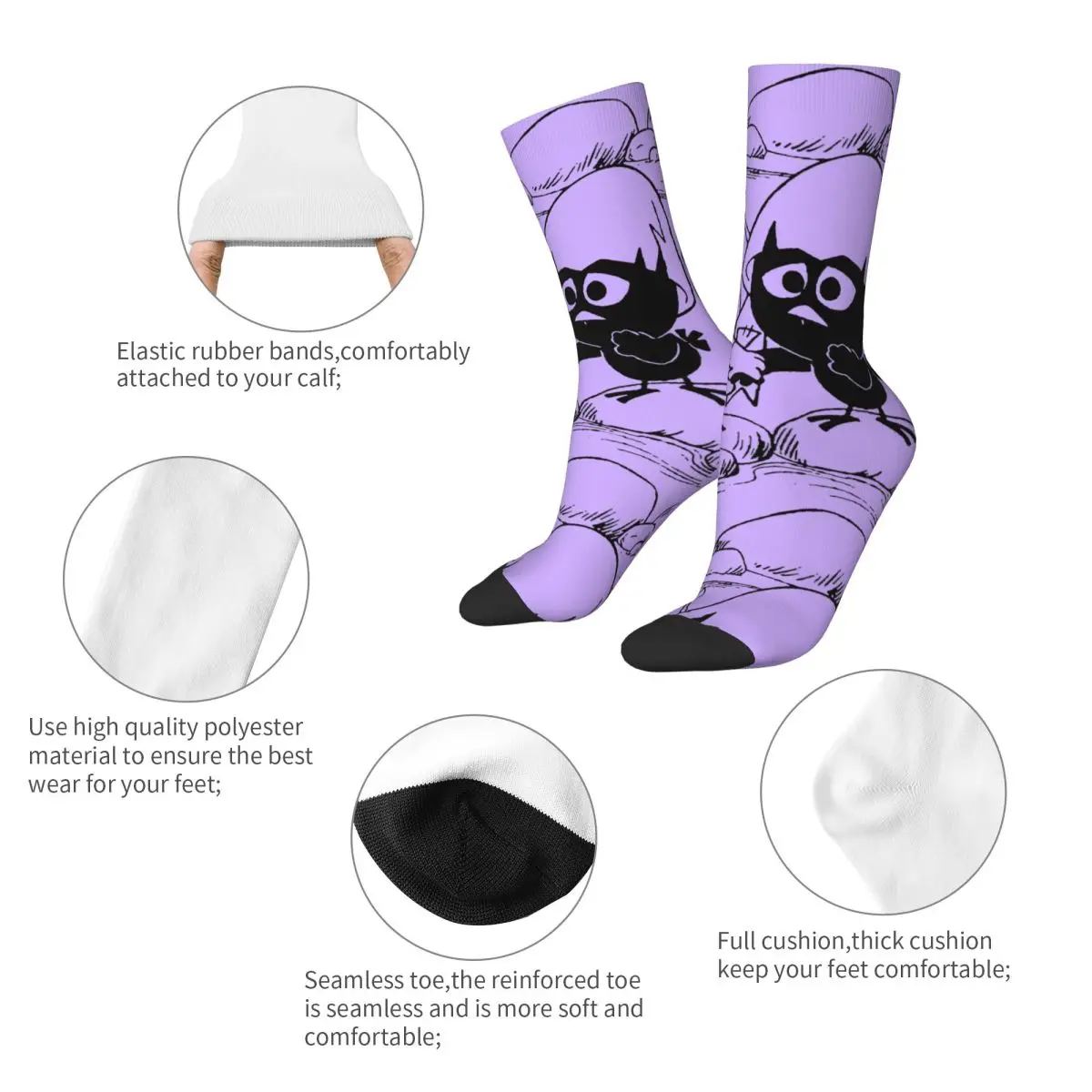 Hip-hop Priscilla And Calimero Basketball Socks Anime Cartoon Polyester Middle Tube Socks for Unisex Breathable