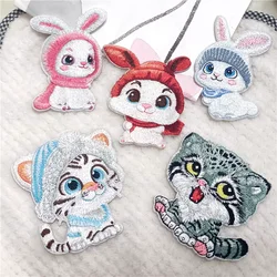 Large Patches Cute Cat Rabbit Self-adhesive Embroidery Patches For Clothing Kids Decorative Clothing Bags DIY Badges Applique