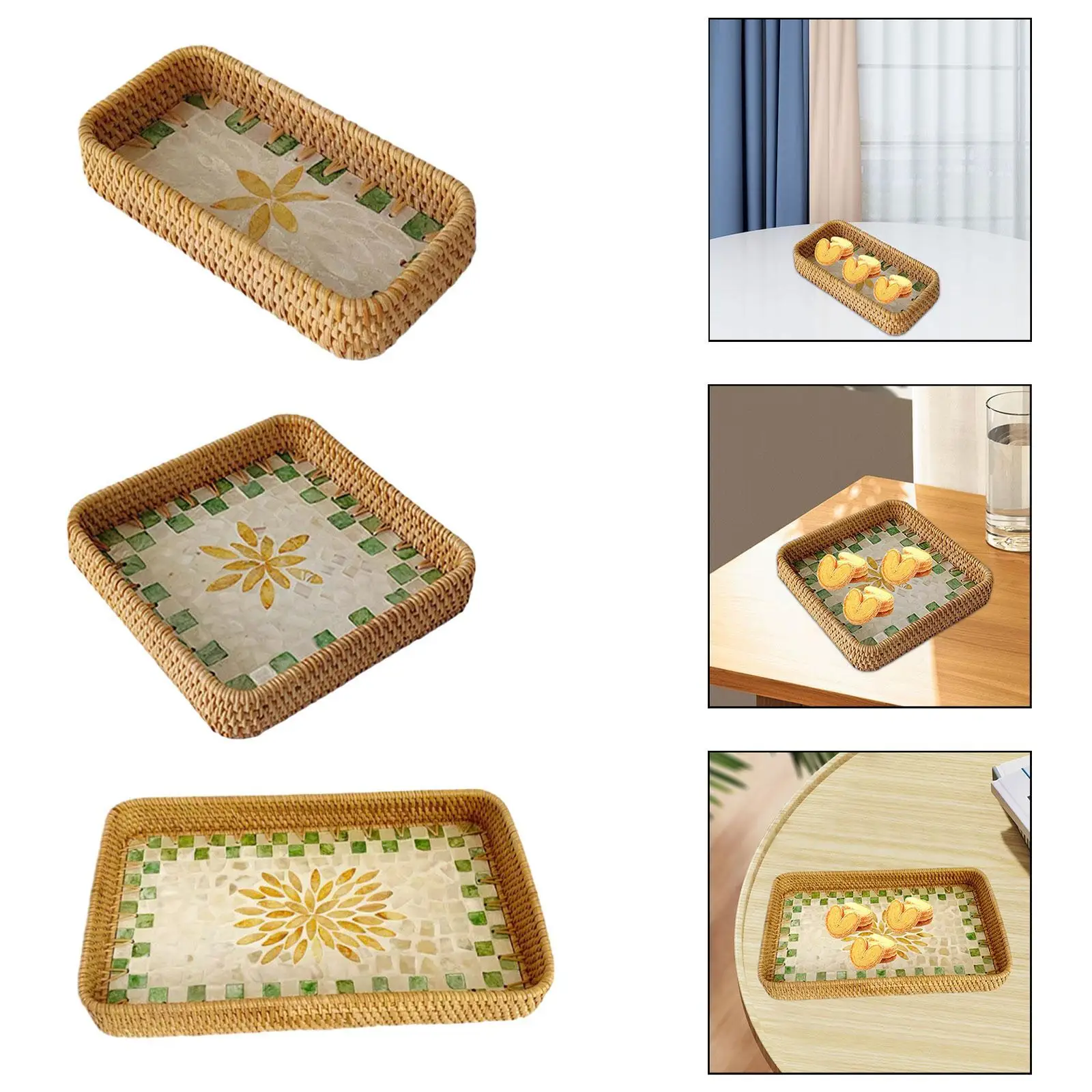 

Плетеная корзина из ротанга в деревенском стиле, многофункциональный кухонный органайзер, сервировочный поднос, корзина для хлеба для столешницы, центральная свадебная кладовая, домашняя