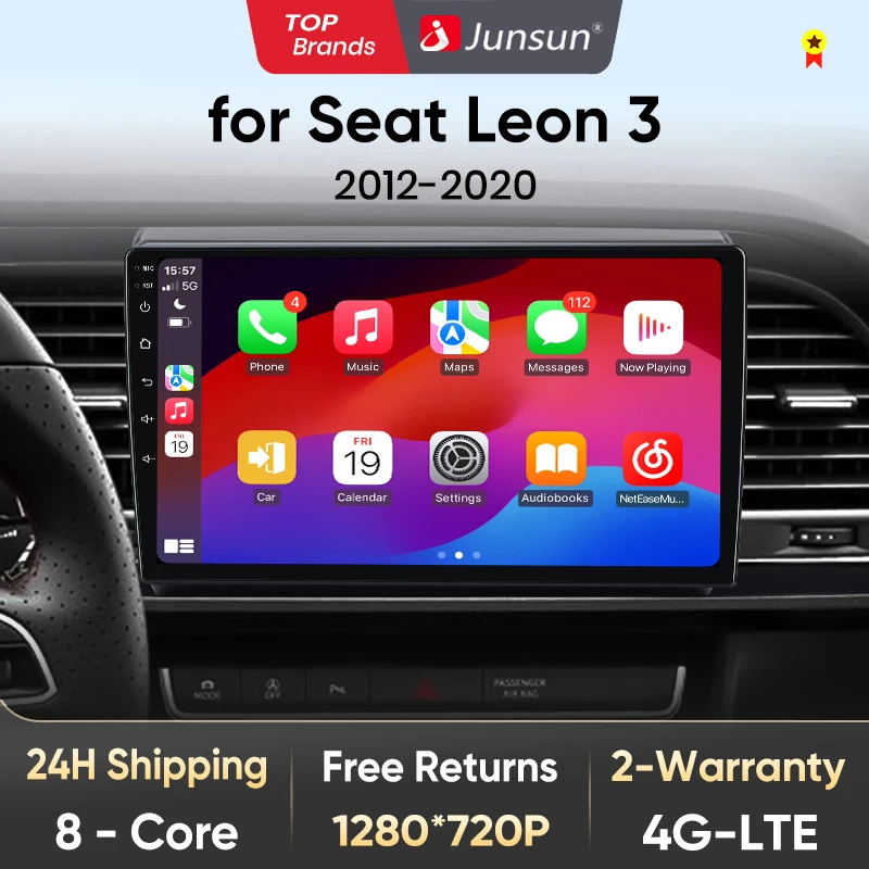 Junsun V1 AI Voice Wireless CarPlay Android Auto Radio for Seat Leon 3 2012 - 2020 4G Car Multimedia GPS 2din autoradio