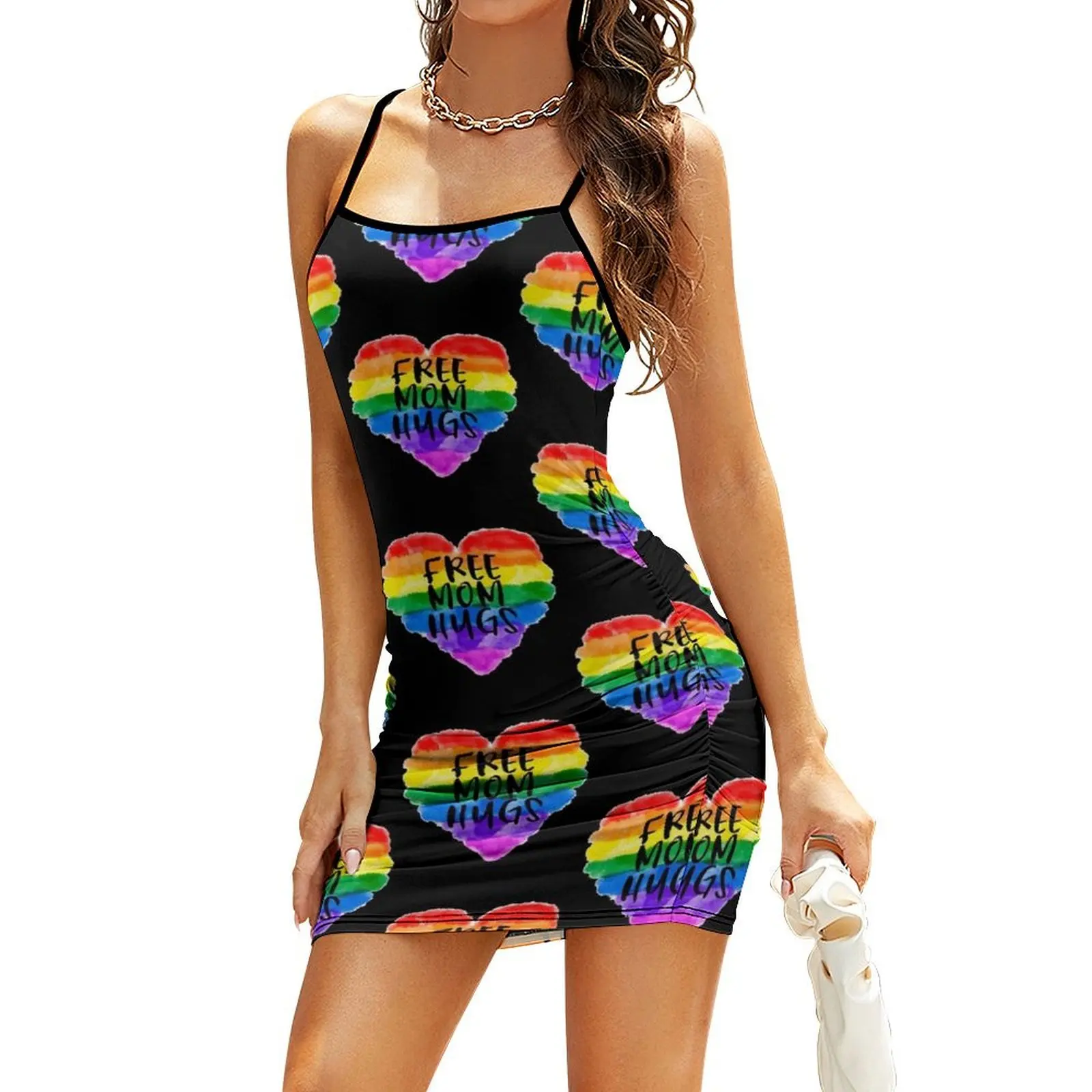 

Free Mom Hugs Rainbow Heart LGBT Supports Sling Dress women's clothing trend 2024 dress