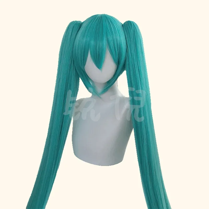 Practical Classic Synthetic Long Green Wig with 2 Ponytails for Women Long Straight Miku Wigs with Bangs for Cosplay Wig for Hal