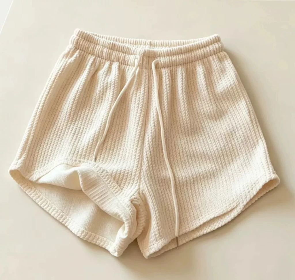 Sports shorts, women's waffle casual versatile home A-line pants, worn with drawstring, new high waisted slimming shorts