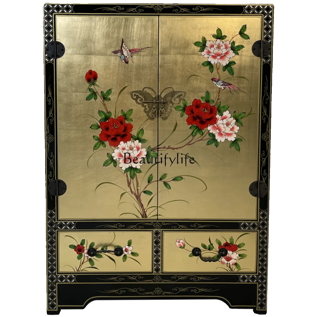 

New Chinese hand-painted gold foil door shoe cabinet living room partition decorative storage cabinet