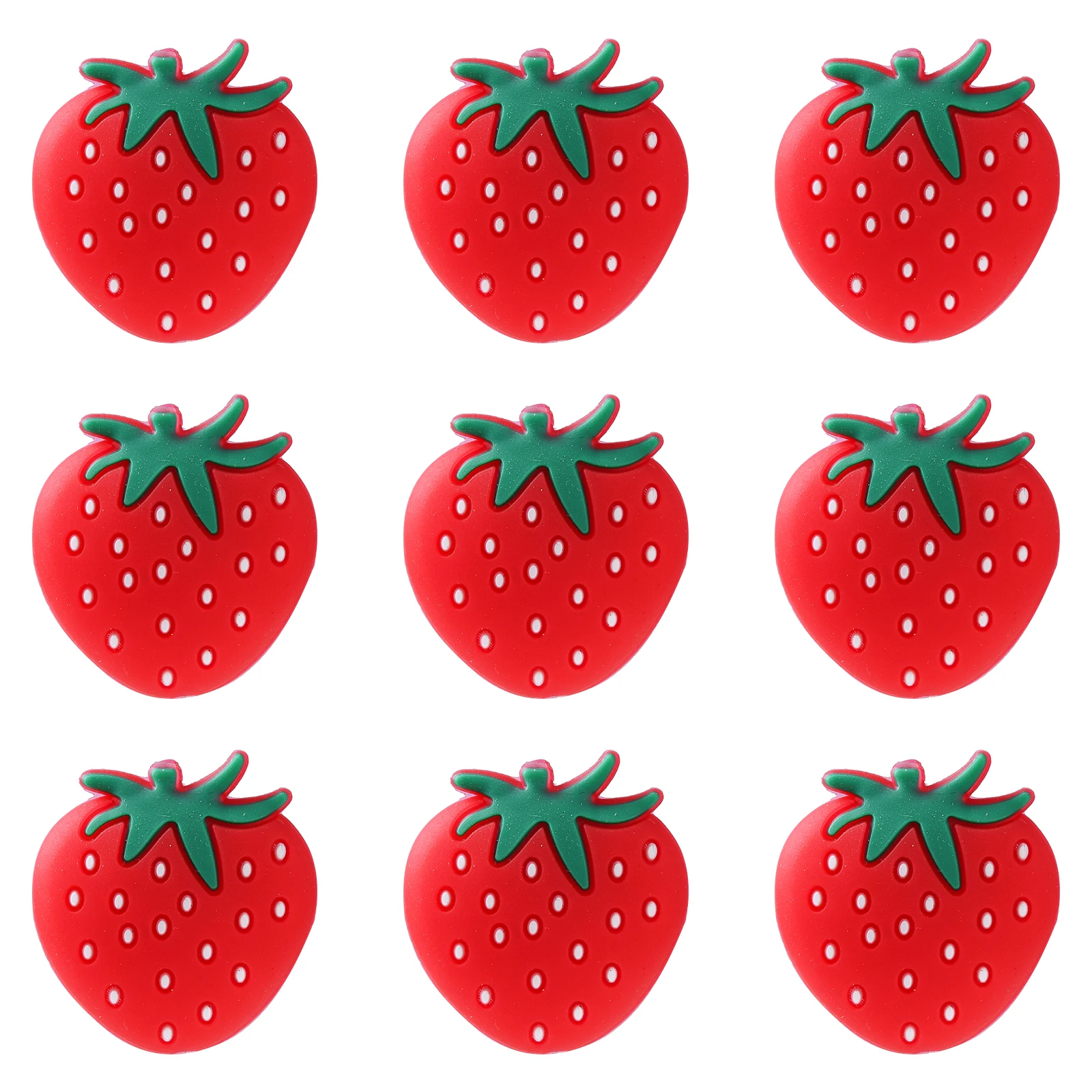 PandaHall 10 Stück rote Erdbeer-Silikonperlen, Gummi-Frucht-Abstandshalterperlen für Stifte, DIY-Armbänder, Halsketten, Bastelarbeiten – Detail 1