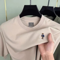 New high-end brand men's short sleeved round neck T-shirt summer fashion boutique teddy bear embroidery cotton Korean casual top