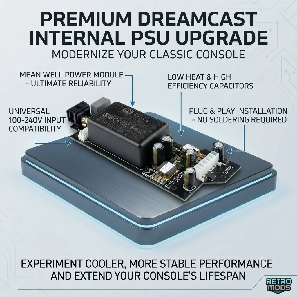 Premium Custom Dreamcast PSU Replacement Module | 110-220V Universal | Low Heat & High Stability