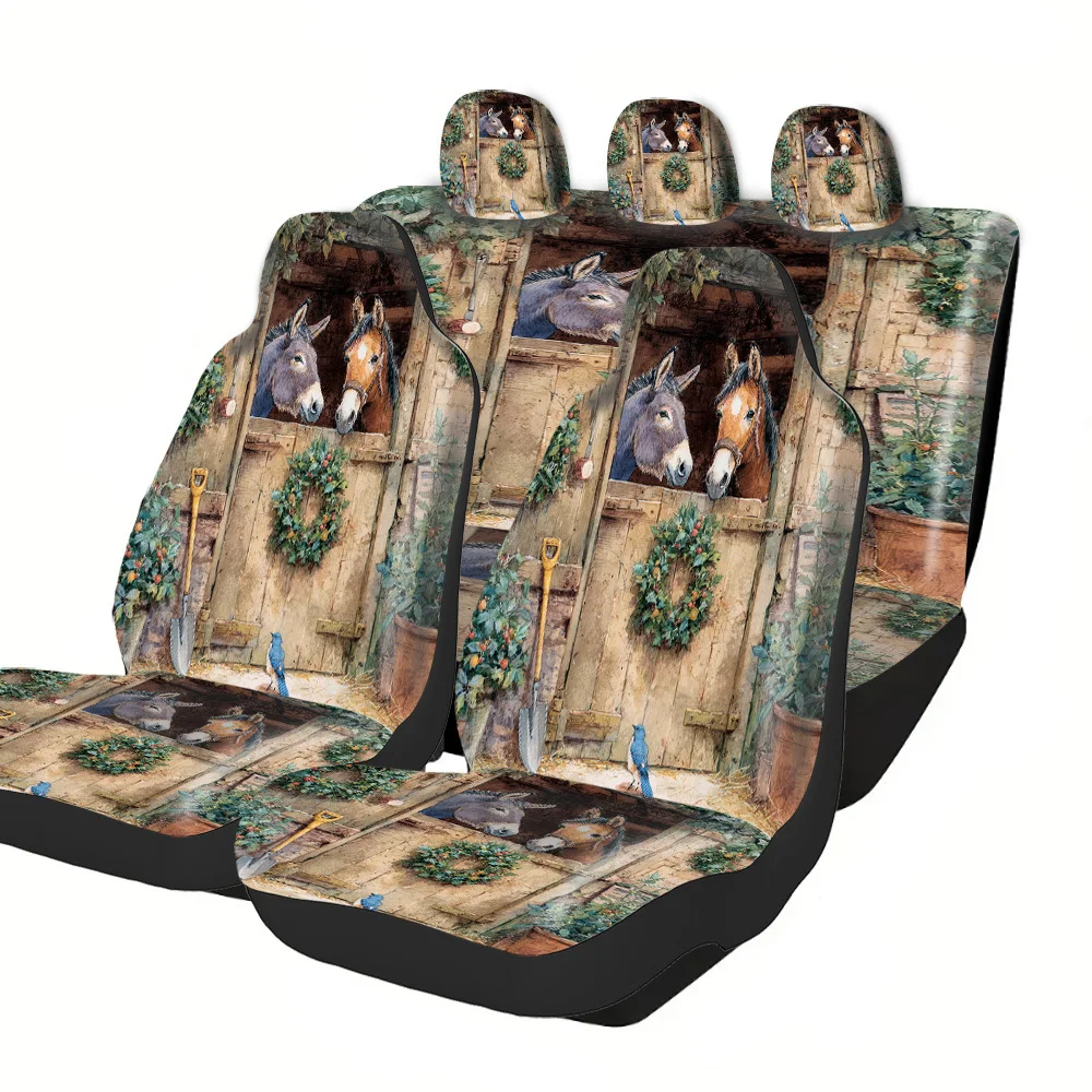 2-5 Seat Set Car Seat Covers, Premium Horse Donkey Bird Design Fit Truck SUV Off-road Car Covers Holiday Halloween Christmas Ne