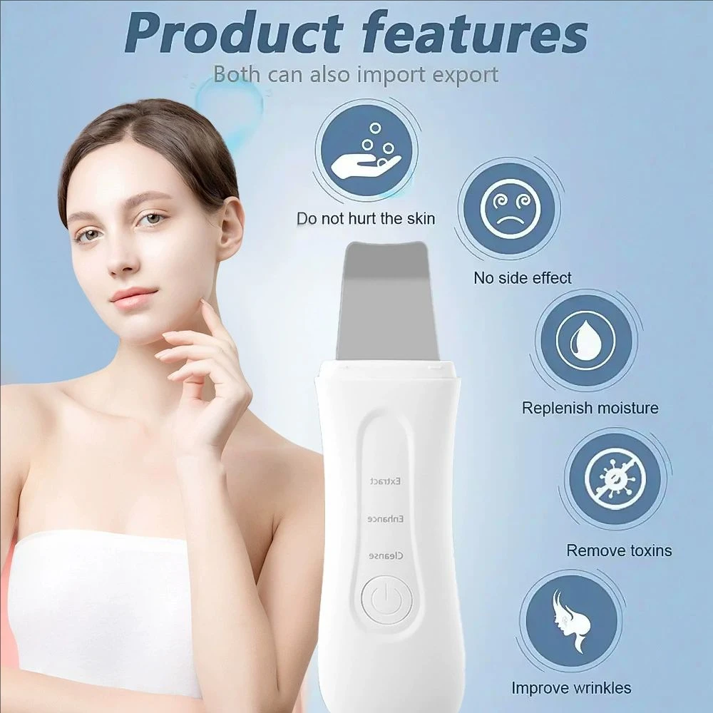 Ultrasone Huid Scrubber Peeling Comedondrukker Diepe Gezichtsreiniging Ultrasone Ion Acne Pore Cleaner Facial Schop Scrubber