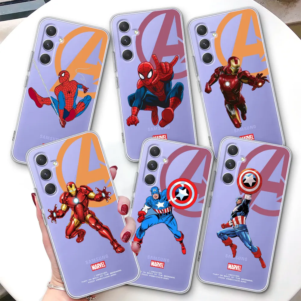 Marvel Spiderman Iron Man Phone Case for Samsung Galaxy A71 A15 A24 A54 A55 A33 A35 A12 A13 A14 A22 A25 Transparent TPU Cover