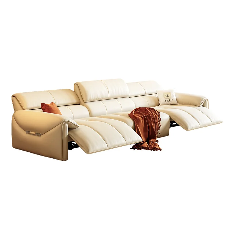 yjq simple retractable living room sofa straight row electric function leather sofa
