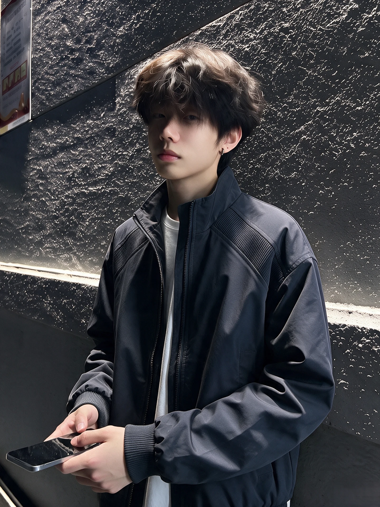 Deep Grey Stand Collar Workwear Jacket Men's Spring Autumn American Retro Cleanfit Baseball Style Outerwear Youth Fashion