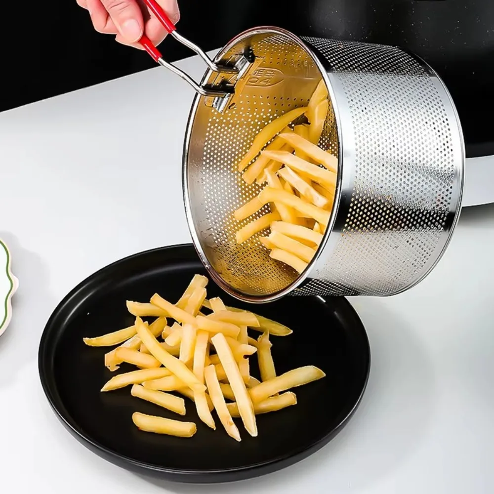 

Stainless Steel Deep Fry Basket Folding Multifunctional Oil Residue Filtration Mesh Colander French Fries Frying Net