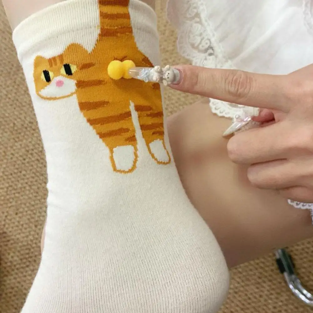 

Women's Cute Funny Cat Ins Korean Style Mid-tube Socks Three-dimensional Ball Creative Socks Girls Couple Gifts for all seasons