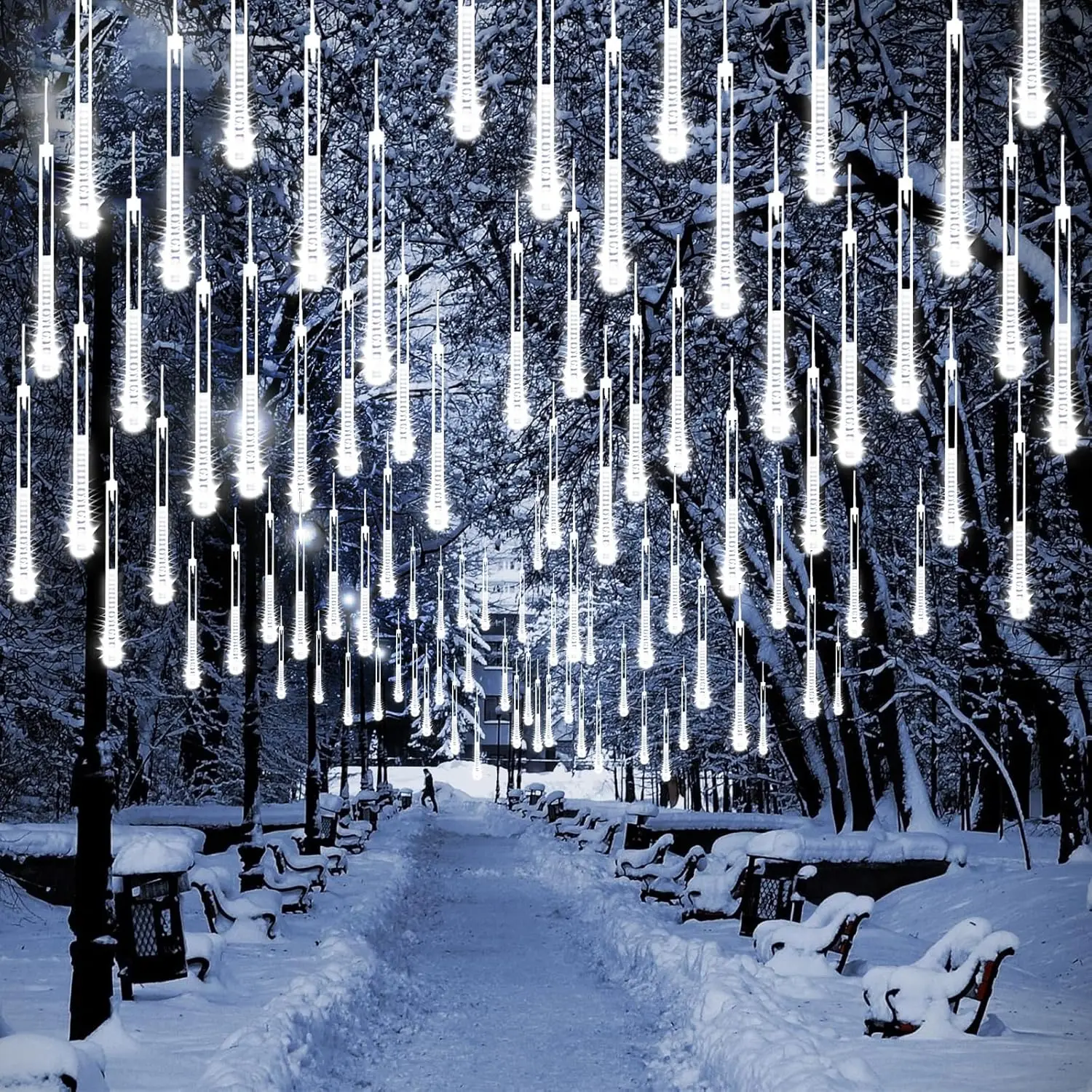 Confezione da 2 luci per pioggia di meteoriti con timer, stringa a cascata da neve 384 LED per decorazioni natalizie per interni ed esterni