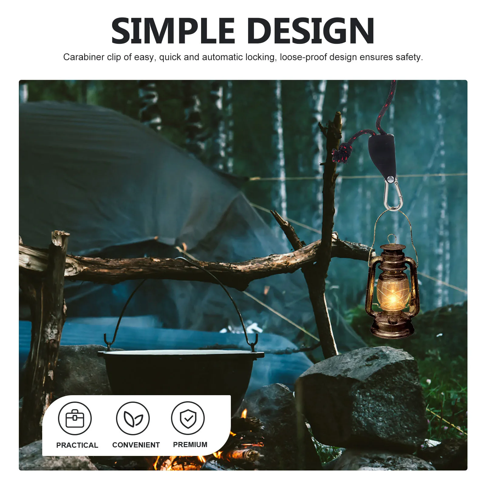 2pcs 1/4 Inch Adjustable Rope Hangers For Grow Light Fixtures Heavy Duty Locking Carabiner Clip Rust Resistant Pulley Hanging