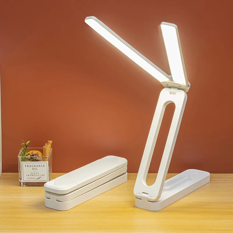 Multifunctional White Long Lamp Double-Headed Lamp Folding Table Lamp Learning Eye Protection Student Portable Desk Reading Lamp