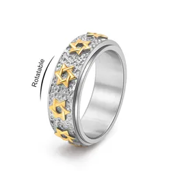 Vintage Stainless Steel Hexagram Star Spinner Ring for Men Women Size 6-12
