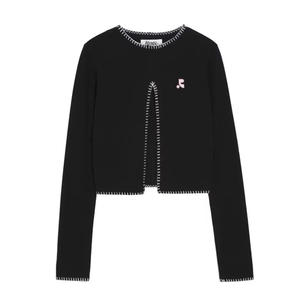 

Женский трикотаж для отдыха и отдыха, модный простой утягивающий вязаный топ с длинными рукавами и разрезом подол, повседневная футболка для повседневной верхней одежды