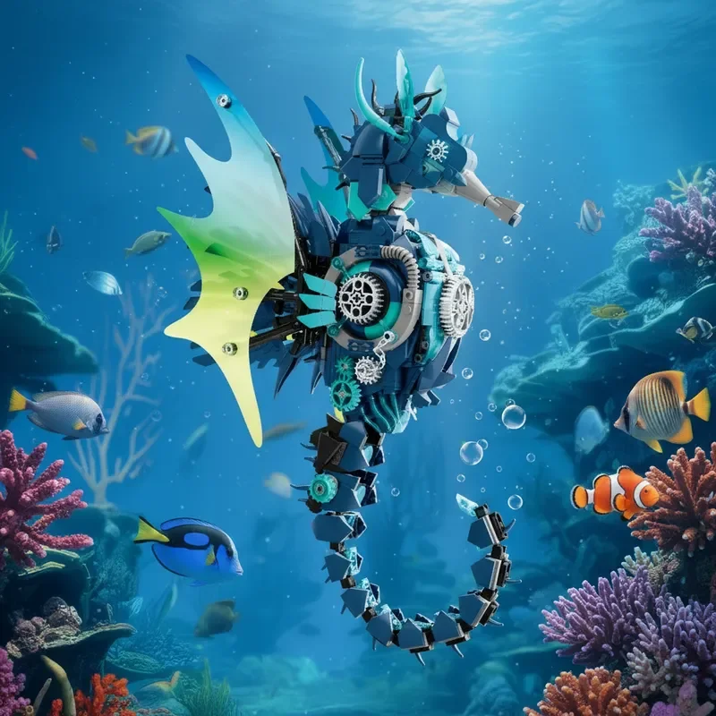 2025 기계식 해마 모델 조립 키트 해양 동물 MOC 조립 브릭 장난감 어린이 생일 할로윈 크리스마스 선물