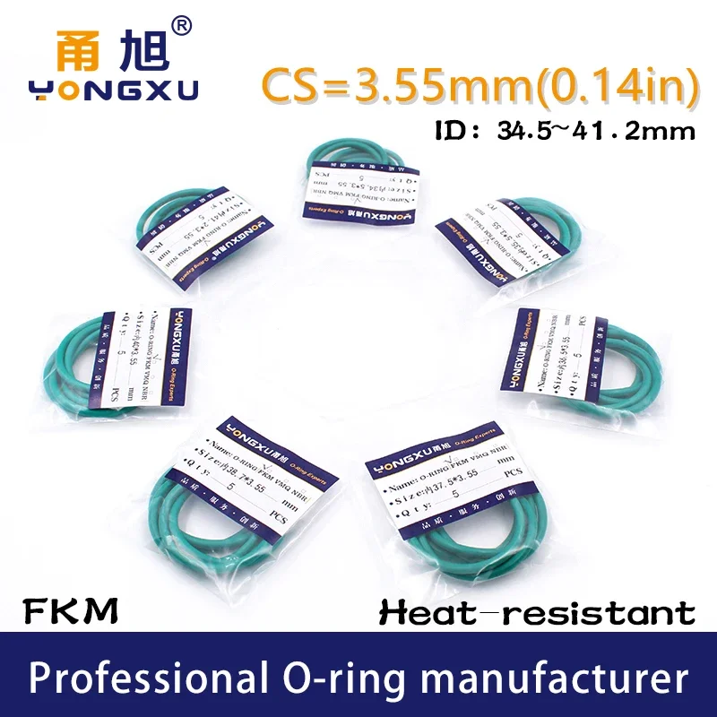 2PC/Lot Green FKM Fluorine Rubber O-rings Seal CS3.55mm ID34.5/35.5/36.5/37.5/38.7/40/41.2*3.55mm Gasket Rings Sealing Washer