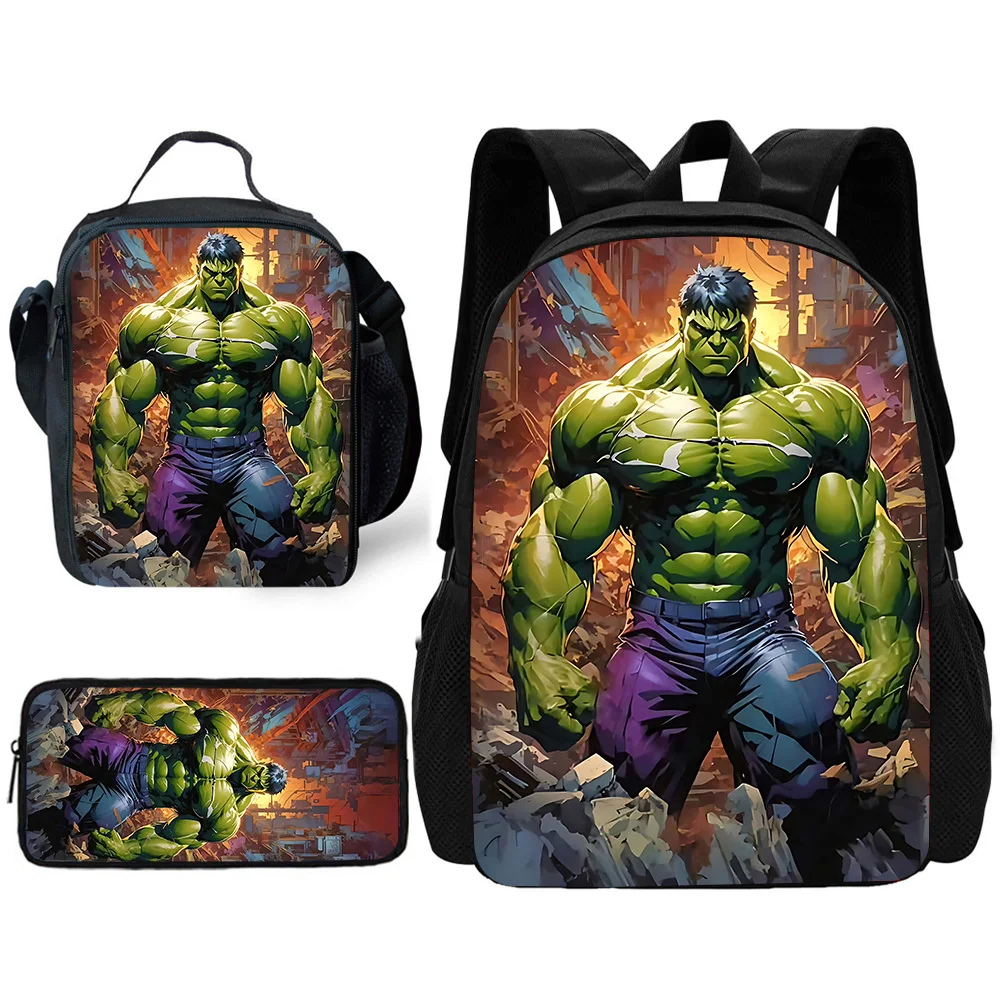 Child School Anime The Hulkss Backpack with Lunch Bags ,Pencil Bags ,School Bags for Boys Girls Best Gift