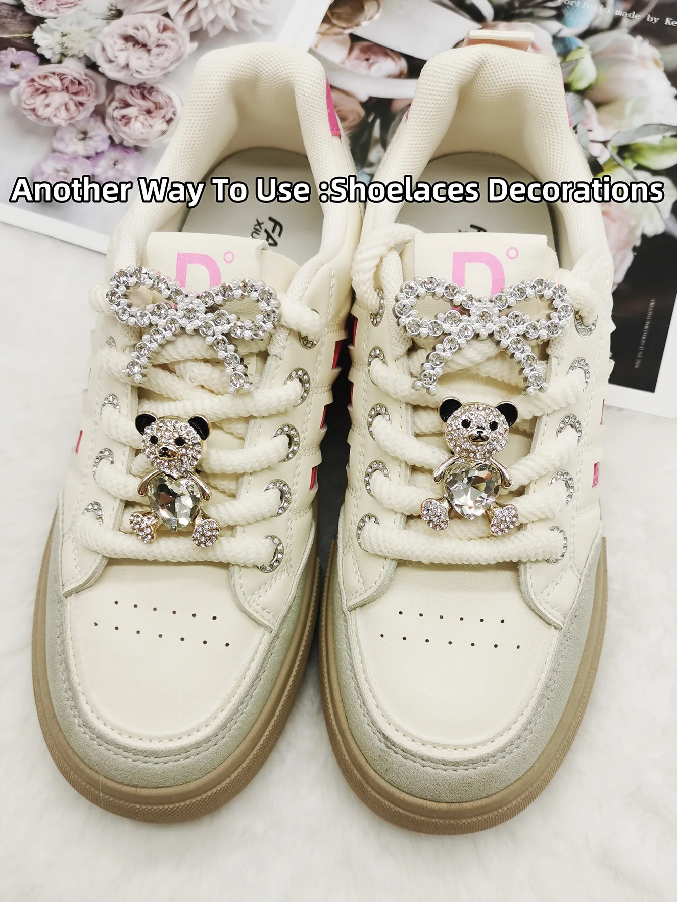 2PCS Resin Heart Bear Shoe Charms DIY Decorations Artificial Faux Bead Bow-knot Shoe Buckle Accessories Removable Bee Shoe Clips image 2