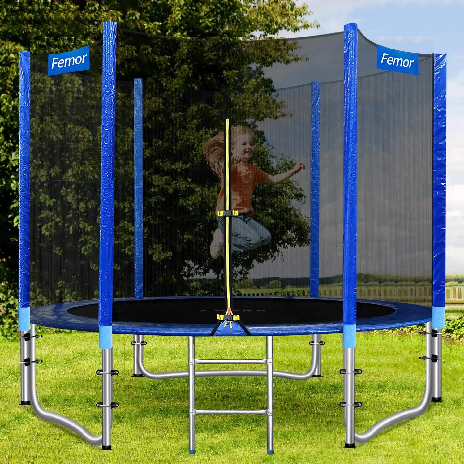 Garden Trampoline Ø244/305/366 cm Safe Trampoline Children's Trampoline, Complete Set Including Safety Net, Ladder, Padded Poles