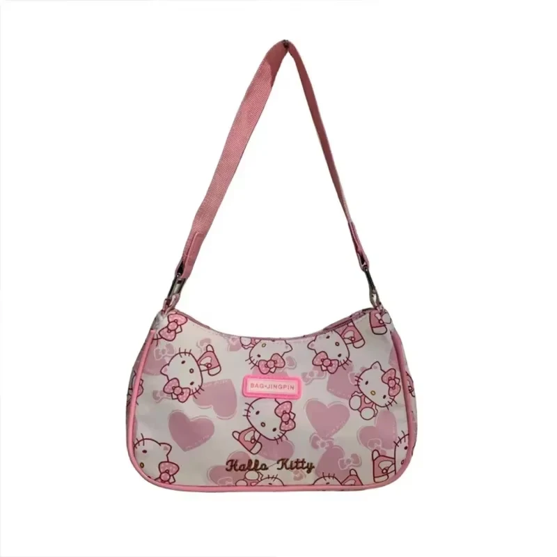 

Saniro Pink Hello Kitty Shoulder Bag for Women Cute Fashion Trend Underarm Bag Designer Luxury Brand Handbag Nylon