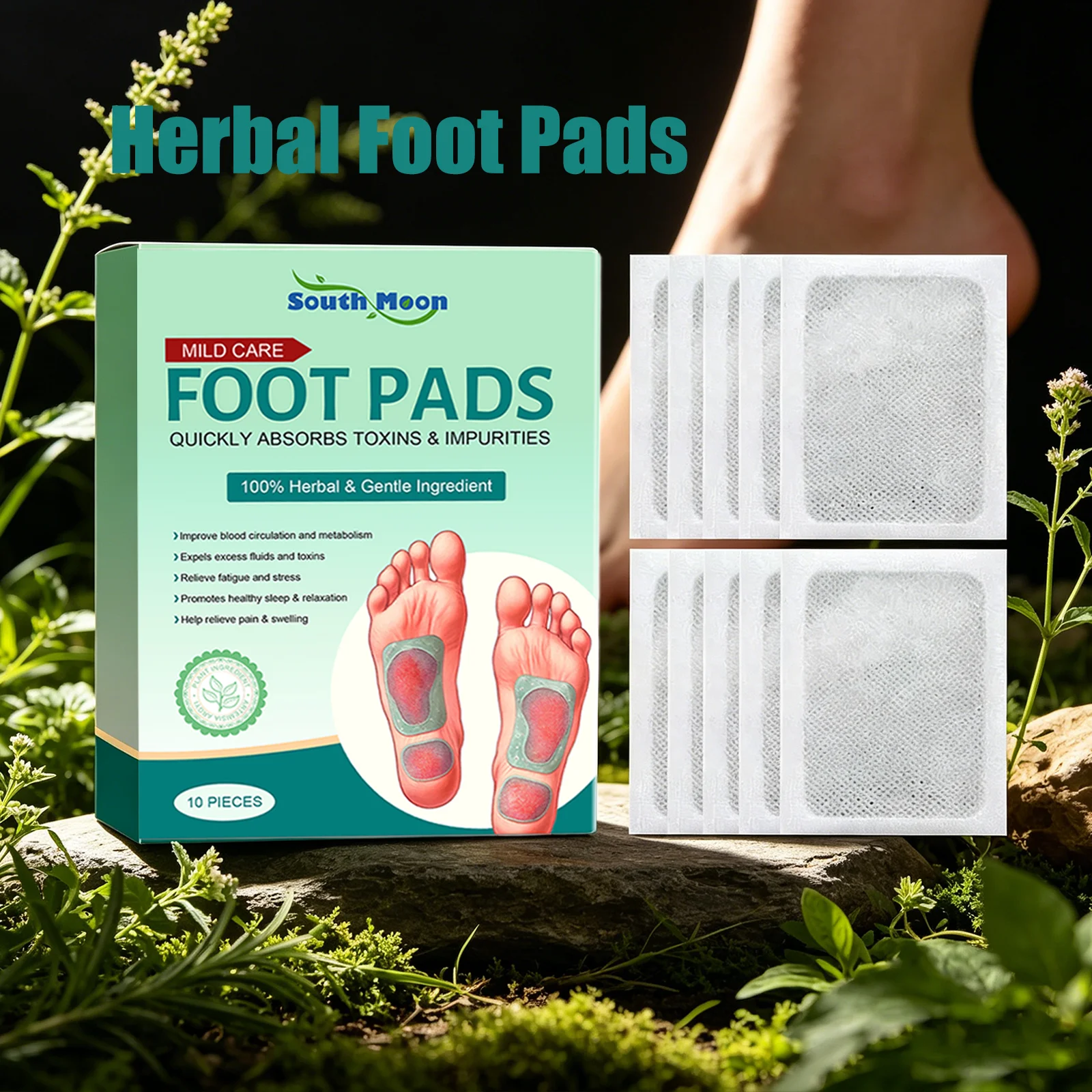 South Moon Herbal Foot Pads Boost Metabolism Fatigue Relieving Blood Circulation Promoting Comfortable Wear Foot Care Patches