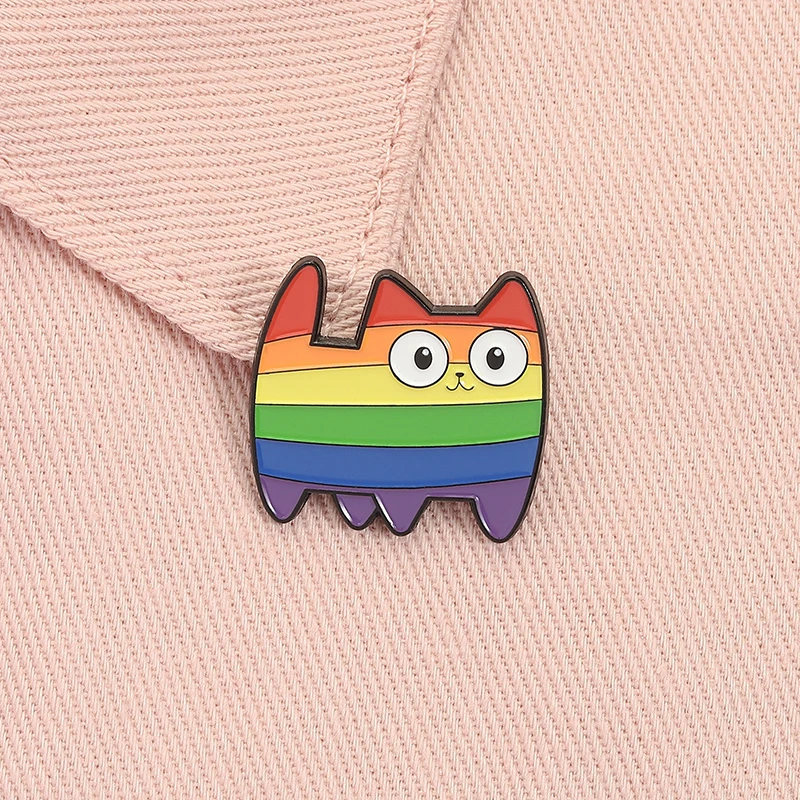 LGBT Rainbow Cat Enamel Pin Pride Gay Colorful Kitten Animal Brooch Lapel Backpack Badge Jewelry Accessories Gift for Friends ﻿