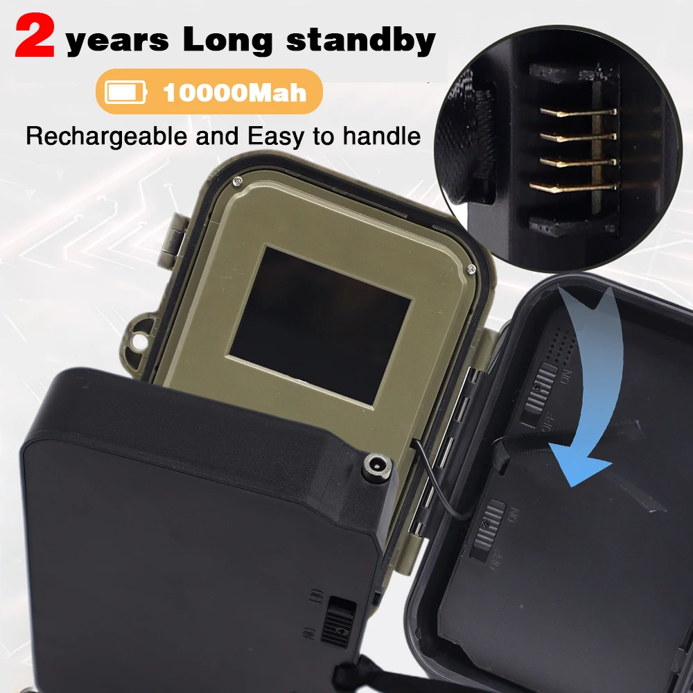 Outdoor 4K 10000mah Lithium Battery Waterproof Trail Camera HD 36MP Infrared Night Vision Motion Activated Trap Game Cam