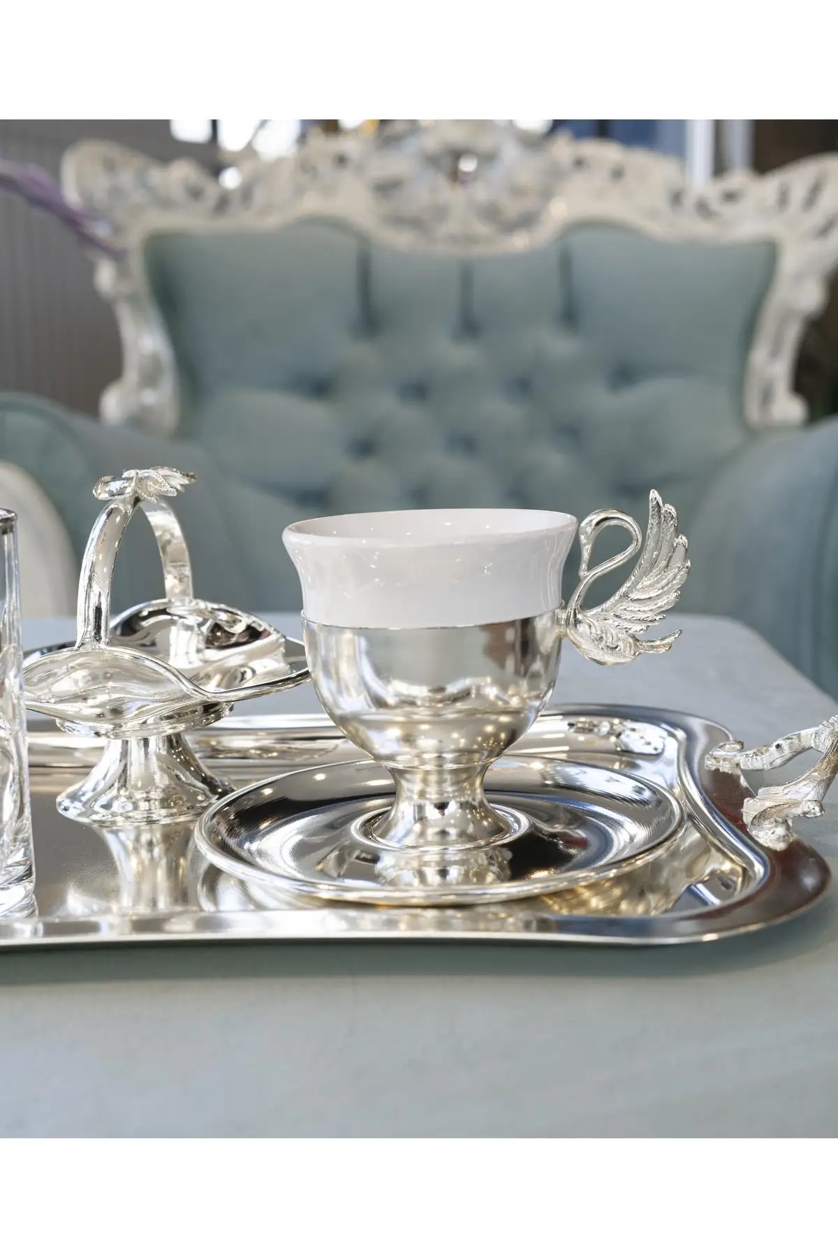 Silver plated swan detailed cup set Cooper Luxury Cups