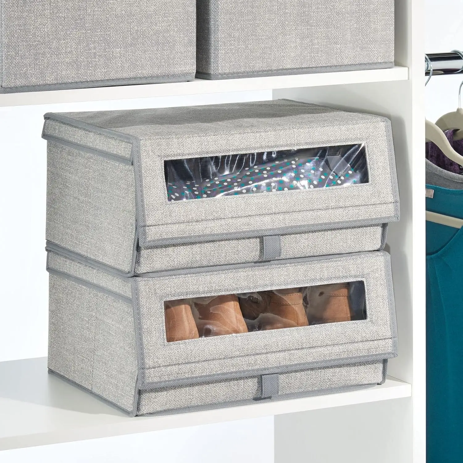 

Mdesign Set Of 8 Shoe Storage Box – Large Fabric Shoe Box With Lid And Transparent Vinyl Window – Ideal Footwear Storage And